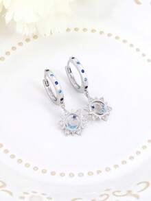 925 Sterling Silver Earrings, Fashion Earrings, Delicate Minimalist Earrings, Star & Moon Earrings, Cubic Zirconia Earrings, Hoop Earrings, Suitable For Daily Wear, Birthday Gift - Silver - View 4