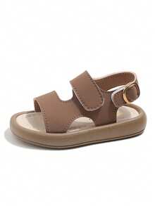 1双儿童/幼儿魔术贴沙滩凉鞋，舒适百搭的平底拖鞋 - 棕色 - 查看 6