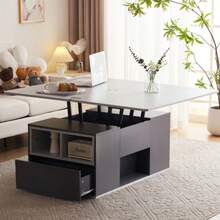 313593594GAA Liftable Multifunctional Coffee Table - Tabletop Opens To 2 Tables, Dark Grey + Light Grey, Large Capacity, Modern Living Room Furniture, Office Dining Table Side Table Multifunctional Table - 灰色 - 查看 3