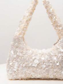 Solid Fluffy Soft Candy Color Satchel Bag, Y2K Style Faux Fur Tote Bags For Ladies, Party Bag, Party Dresses For Women, Winter Fur Purse, Suitable For Commuting, Work, Gatherings, Parties, Perfectly Matching With Fall Outfits Womenfall Clothes For Women, New Arrival Fur Bag For Women - 米色 - 查看 2