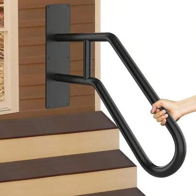 1-3 Step Handrail For Stairs, U-Shaped Wall Mount Metal Railing, Safety Support For Outdoor & Indoor Use Handrail For 1 To 3 Steps, U-Shape Stair Rail For Elderly Safety, Easy Install Wall Mount For Porch & Deck