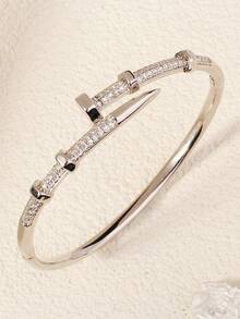 1pc Elegant Copper Zirconia Inlaid Women's Bracelet, Luxury Style Wedding Guest Favor - Multicolor - View 9