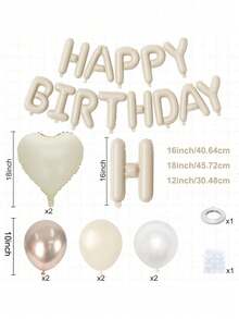 16" Cream Foil Letter & Heart Balloons, Pearl White, Sand White, Metallic Champagne Gold Balloons, Boho Style Neutral Birthday Decorations, Suitable For Both Men And Women - Beige - View 6