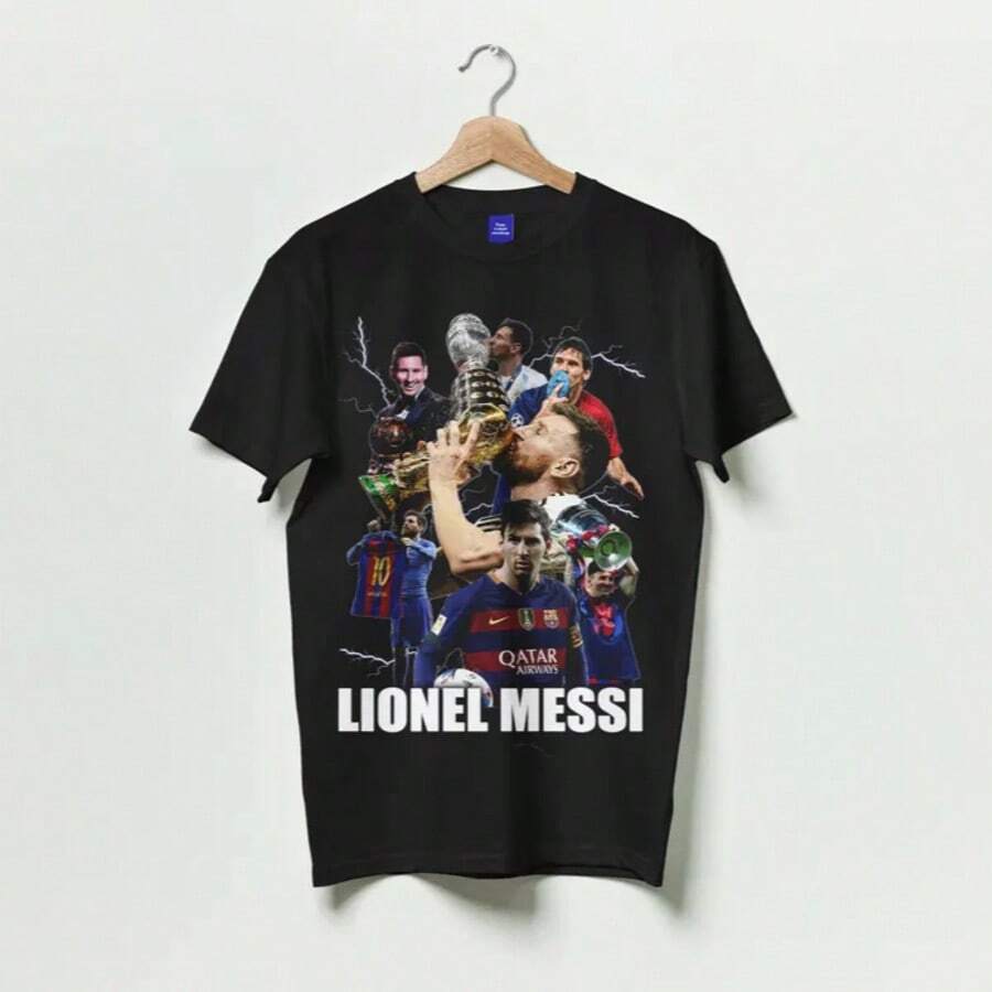 Camiseta gráfica de Lionel, camisetas gráficas, camiseta de fútbol, camiseta de fútbol, regalo de fan de Lionel, camiseta de fútbol - Negro - Ver 1
