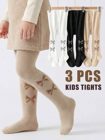 3 PCS Kids Baby Girls' Elastic Waist Tights Girls' Toddler Leggings For Spring And Autumn, Moderate Thickness, Suitable For Outdoor Wear. - Comfortable For All-Day Wear