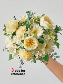 1 Bunch Artificial Flowers Silk Peony Daisy Carnation Bouquet Fake Peony Flowers Faux Flowers For Home Wedding Flower Arrangement Hotel Kitchen Table Decoration Centerpieces - Yellow - View 6