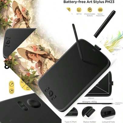 UGEE M808 10x6.25 Inch Drawing Tablet,Graphics Tablet With 8 Hot Keys, Battery Free Stylus Of 8192 Levels Pressure Sensitivity Drawing Pad Compatible With Windows//Android