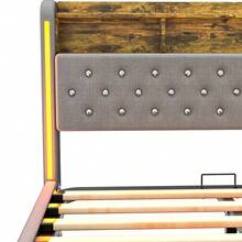 OYAJIA LED Double Size LED Platform Bed Frame OTTOMAN Lift Up Storage Bed Frame And Crystal Button-Tufted Storage Headboard, Soft Modern Fabric Upholstered Bed Frame 4ft6 Double Size, No Box Spring Needed, Easy Assembly, Grey - 灰色 - 查看 9