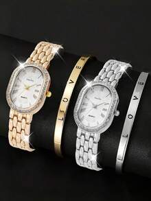 Lyxklockor Dam Roma Oval Urtavla Diamant Strass Mode Elegant Armbandsur Quartz Klocka Med Rostfritt Stål Armband Damklocka För Flickor Relogio - Multifärgad - Visa 1