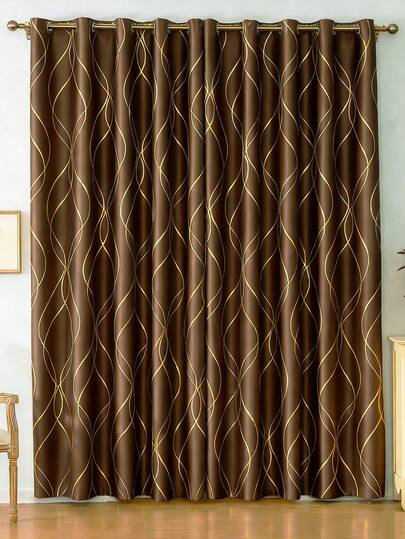 1pc Double-Sided High-Precision Soft Blackout Metal Grommet Luxury Curtain, Majestic Gold Texture Shimmering Gold Bedroom, Living Room, Balcony Decorative Palace Style Home Curtain