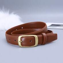 1pc Women's Metal Small Square Buckle PU Leather Belt,Simple & Fashionable, Suitable For Jeans, Trousers, Coats, Dresses, Etc. Summer, School Fall, Autumn, Halloween - 咖啡 - 查看 6