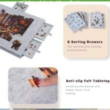 Felt Jigsaw Puzzle Board Portable Puzzle Storage Table W/ 6 Slid Drawer 1000pcs - A - View 3
