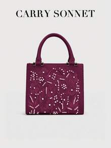 حقيبة مساء نسائية مطرزة باللون البرغندي، حقيبة أنيقة ذات مقبض علوي مزينة بالأزهار اللؤلؤية، محفظة رسمية لحفلات الزفاف والمناسبات، حقيبة نسائية، هدية للنساء - عنابي اللون - مشاهدة 1