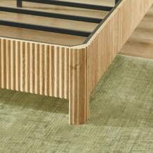 Queen Bed Frame With Headboard, Elegant Wooden Queen Size Bed Frame With Modern Curved Lines, Sturdy Bed Frame Queen Size, No Box Spring Needed - Wood Queen Bed Frame For Master & Guest Room - Oak - 查看 8