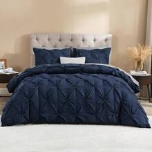 SS ART Pinch Pleated 3pcs Duvet Cover Set, Soft Pintuck Bedding Sets With Pillowcases - Navy Blue - View 11