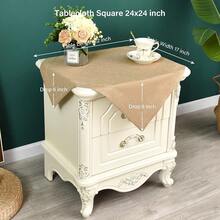 Farmhouse Small Square Hemstitch Border Tablecloth Neutral Faux Linen Table Cloth Rustic End Table Cover For Dining Kitchen Party Holiday Home (Flaxen, 24x24 Inch) - 亞麻 - 查看 3