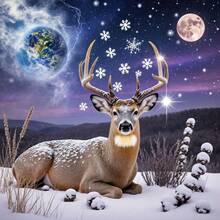 Dipinto di diamanti 5D Paesaggio invernale notturno, renne coperte di neve e scena di cielo stellato e luna, mosaico di diamanti completo, decorazione per la casa, regalo creativo fatto a mano, ravviva l'atmosfera invernale accogliente - Multicolore - Visualizzare 1