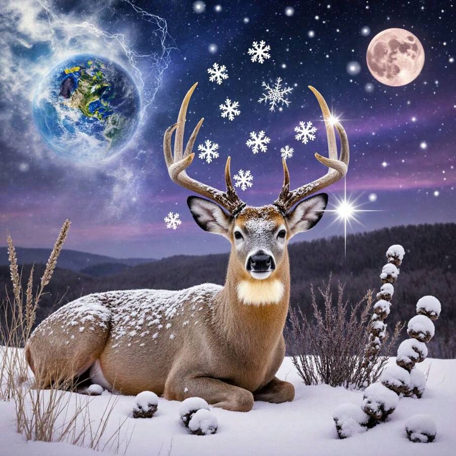 Dipinto di diamanti 5D Paesaggio invernale notturno, renne coperte di neve e scena di cielo stellato e luna, mosaico di diamanti completo, decorazione per la casa, regalo creativo fatto a mano, ravviva l'atmosfera invernale accogliente - Multicolore - Visualizzare 1