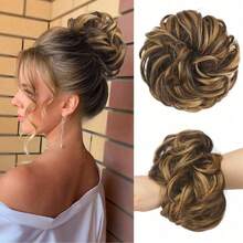 1件优雅波浪卷发头巾式接发，加厚合成发髻，女士自然逼真发饰，适合婚礼和时尚盘发造型