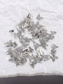 50pcs Luxury 3D Butterfly Nail Art Decorations, Alloy Mini Bow Nail Jewelry, Nail Art Supplies, Nail Gems - Silver - View 3