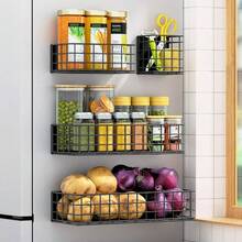 Magnetic Fridge Shelf, 4-Pack Metal Strong Magnet Rack, Space Saving Spice Organizer, Utensil Holder, Fruit Potato Onion Storage Bins, Black Refrigerator Organizers And Storage - 黑色 - 查看 1