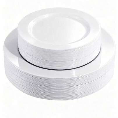 50/25/14/7/1 Juego de platos blancos puros, incluye platos de postre de 7.5 pulgadas y platos de cena de 10.25 pulgadas, fáciles de limpiar y reutilizables, adecuados para cualquier ocasión. Ya sea que esté sirviendo ensalada, barbacoa, aperitivos o postres, estos elegantes platos blancos puros pueden satisfacer todas sus necesidades.