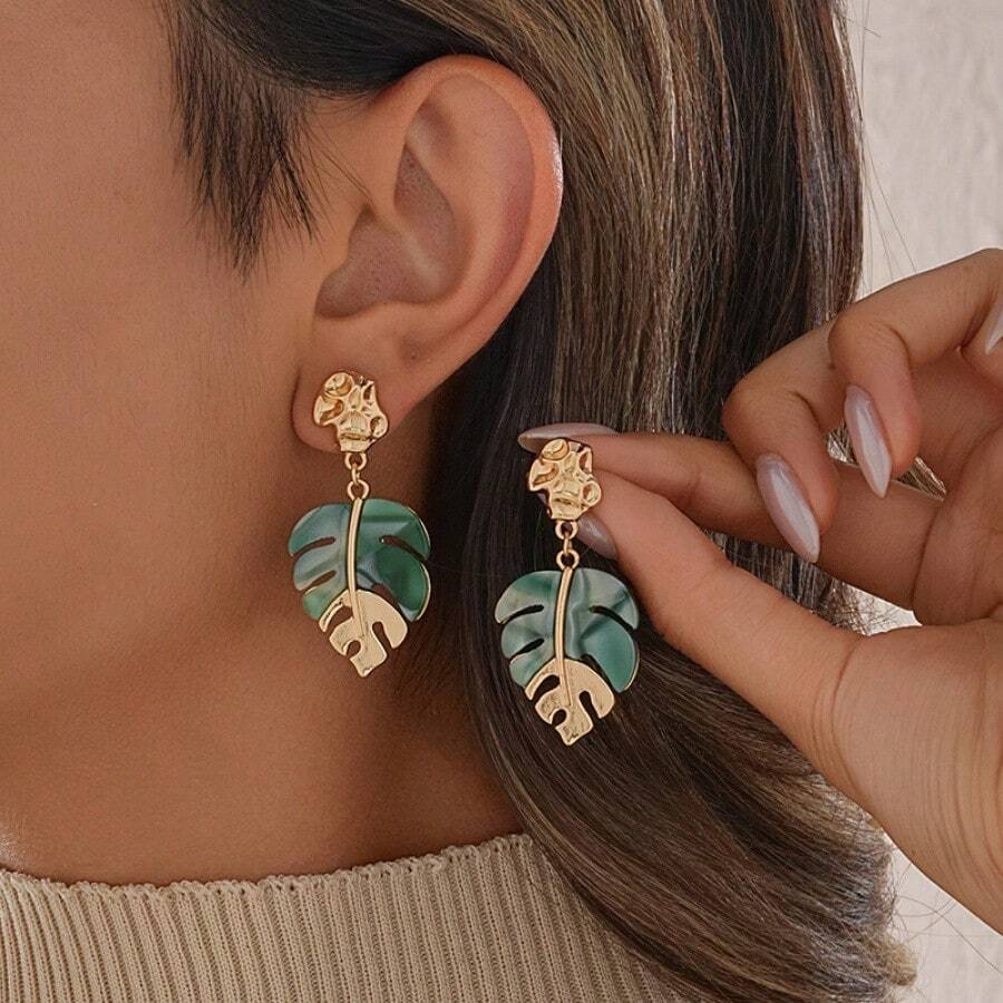 1PC New Green Leaf Earrings - M-5-21 - Xem 1