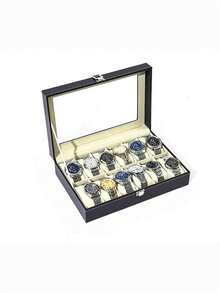 12/10/8/6/3/2 Grid Watch Storage Box, Large Capacity Watch Storage Box With Glass Lid And Security Lock, Men's Watch Box, Unisex Jewelry Storage Box, Perfect Gift Display Box. - Multicolor - View 15