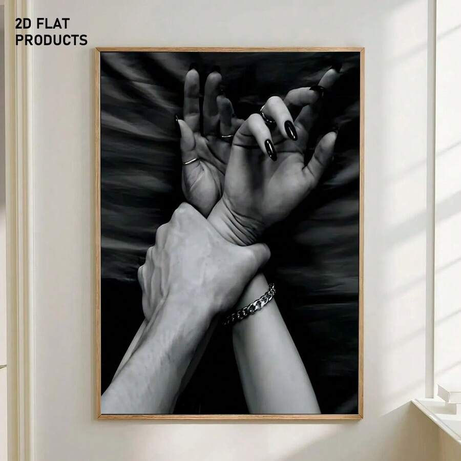 1Pc Wooden Frame Wrapped Canvas Painting, Couple Holding Hands Canvas Painting, Modern Living Room And Bedroom Wall Decoration, Home And Office Wall Decoration, Perfect Gift And Home Decoration, Wrapped Canvas Painting, 2D Flat - Black - View 1