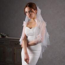 1 Stück handgefertigter doppellagiger romantischer kurzer rosa Blumen- & Kunstperlen Braut-Haarschmuck, elegantes Hochzeits-Schleier-Accessoire mit Haarkamm - Verschiedenfarbig - Übersicht 6