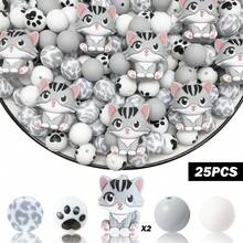 25/45/62PCS New 3D Cat Silicone Beads Set - Orange, Gray, Black Cat Design - Adult DIY Accessories Suitable For DIY Beaded Pens, Earrings, Etc. Perfect As Holiday Birthday Gift Beads & Bead Assortments - New Cute Kitten - View 14