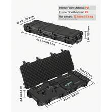 Hard Rifle Case, Lockable Rifle Case With Pre-Cut Foams, 40 In Gun Storage With Wheels, IP67 Waterproof & Dustproof Movable Large Pistol Storage For Rifles, Shotguns, Airsoft Guns, Black - 40*12.7*5.4inch black - 查看 3