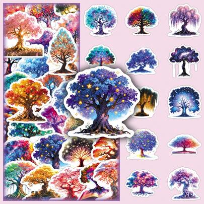 50pcs Dreamy Minimalist Ins Style Luminous Tree Of Life Decorative Wall Stickers For Glass, Lamps