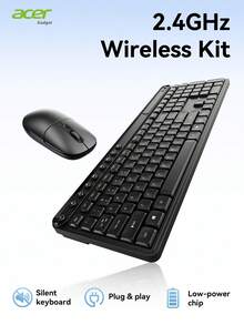 Acer 宏碁 OCC316 全新键盘鼠标套装，104 键，2.4G 连接，即插即用，低功耗，弧形键帽，多功能按键，智能省电，手感舒适，轻巧便携，笔记本电脑外设，符合人体工学设计，兼容多种设备，适用于办公、会议、学习和旅行。 - 黑色 - 查看 3