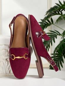 Square Toe Backless Slip-On Sandals For Women, Fashionable Casual Minimalist Versatile Hollow-Out Ladies Outdoor Sandals, Color Block Design, Suitable For All Seasons - Bordeaux - View 5