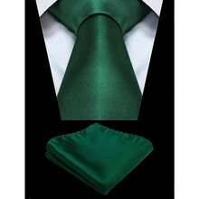 1 Set Men Solid Color 8cm Necktie And Pocket Square Set, Satin Tie And Handkerchief Set, Business Necktie And Pocket Square Men Necktie - Màu xanh lá cây đậm - Xem 1
