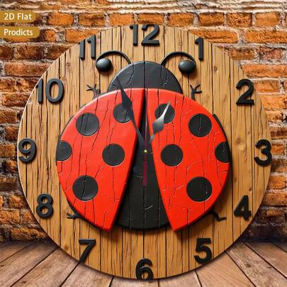 1pc 12inch Ladybug Wall Clock, Red With Ladybug Design - Silent Non-Ticking Quartz Movement, Large Easy-To-Read Hands, Battery Operated (AA Batteries Not Included) - Modern Minimalist Baby Room, Kitchen, Bedroom, Living Room, Office Decoration - Durable Fiberboard,Room Deccor,Living Room Deocrative,Reloj De Pared