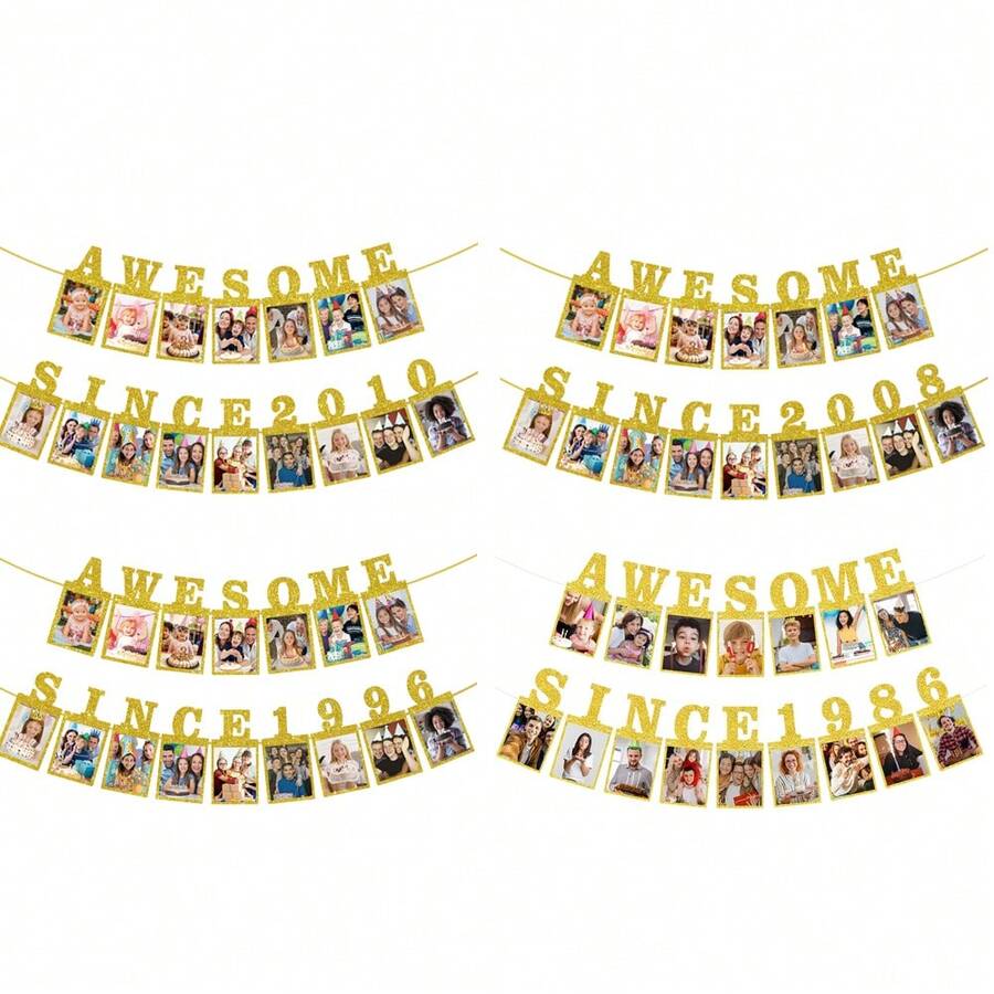 1 Set, Großartig seit 2010/2008/1996/1986 Gold Glitzer Foto Banner - Glücklich 16./18./30./40. Geburtstag Party Banner - 16./18./30./40. Hochzeitstag Dekorationen - Meilenstein Geburtstags Party Dekorationen, Gold Glitzer Süß 16/18/30/40 Geburtstag und Jahrestag Dekorationen Party Zubehör - Verschiedenfarbig - Übersicht 1