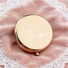 Personalized Engraved Compact Mirror - Metal Double-Sided Portable Pocket Mirror, Customized Travel Makeup Mirror For Bridesmaids, Custom Initial Text Rose Engraving, Folding Mirror - Multicolor - View 12