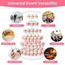 3-6 Tier Acrylic Cupcake Stand - Round Cupcake Display Rack - Acrylic Dessert Stand Cake Display Tree Suitable For Party, Wedding, Birthday - Clear - View 11