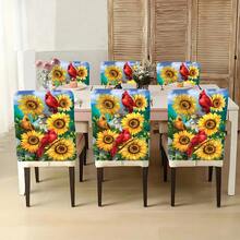 1pc/4pcs/6pcs/10pcs Spring & Summer Series 3 Little Birds Surrounded By Blooming Sunflowers Print Short Plush Chair Cover, Removable Short Plush Material Chair Backrest Protector Cover, Suitable For Dining Room, Living Room, Home Chairs, Decorative Chair Cover For Seasons And Holidays, Fits Restaurants, Offices, Living Rooms, Hotels And Home Decor - Multicolor - View 8