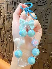 1pc Creative Pastel Color Beaded Keychain With Butterfly & Heart Charms, Cute Accessory For Bags - A - View 4