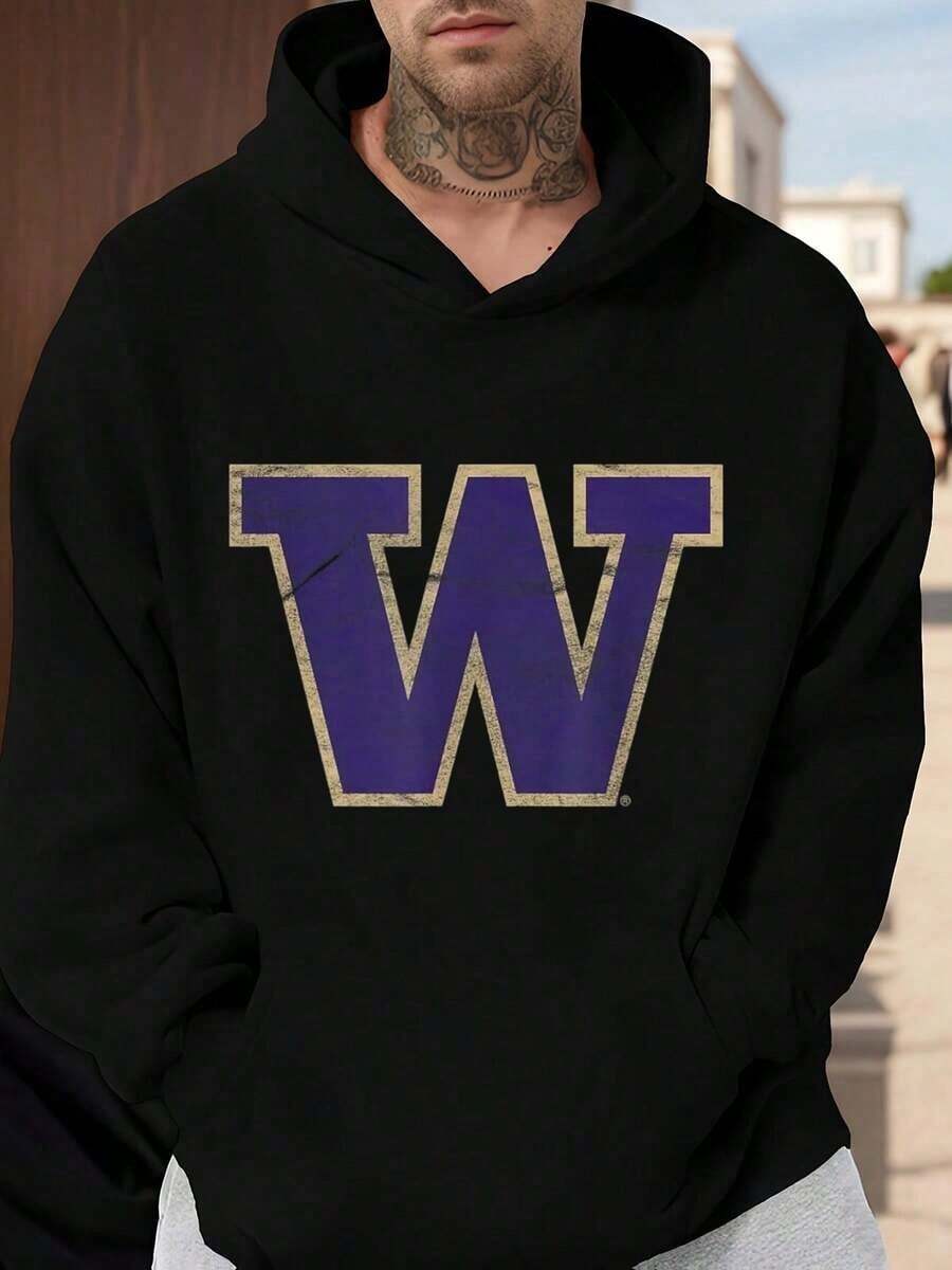 University Of Washington Huskies Purple W Logo Black Hoodie Sweatshirt College Team Apparel For Men And Women Casual Wear Sportswear Gift For Fanshoodies For Men Black Hoodie For Women Men's Hoodie - 黑色 - 查看 1