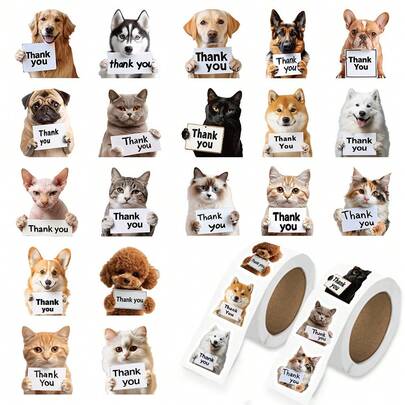 500 piezas Pegatinas de Agradecimiento con Gatos y Perros para Manualidades DIY, Adecuadas para Escuela, Pascua, Vuelta al Colegio, Fiesta en Casa, Pegatinas Decorativas, Pequeño Regalo