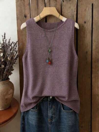 女款纯色针织背心复古日系叠穿短款休闲夏日度假百搭秋初过渡叠穿通勤极简复古炫彩音乐节校服短款上衣