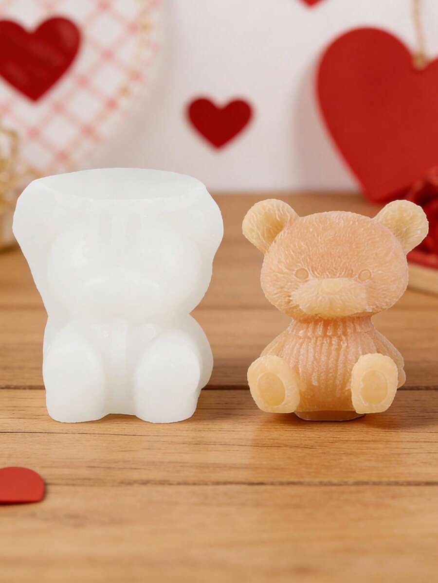 1pc Cute Sitting Bear Shaped Candle Silicone Mold - White - View 1