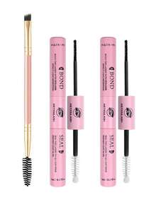 四合一睫毛嫁接套装，包含：四合一化妆刷套装、10毫升定型凝胶（粉色和黑色）、眼线刷、眉刷、睫毛刷、镊子、睫毛胶水 - 彩色 - 查看 10