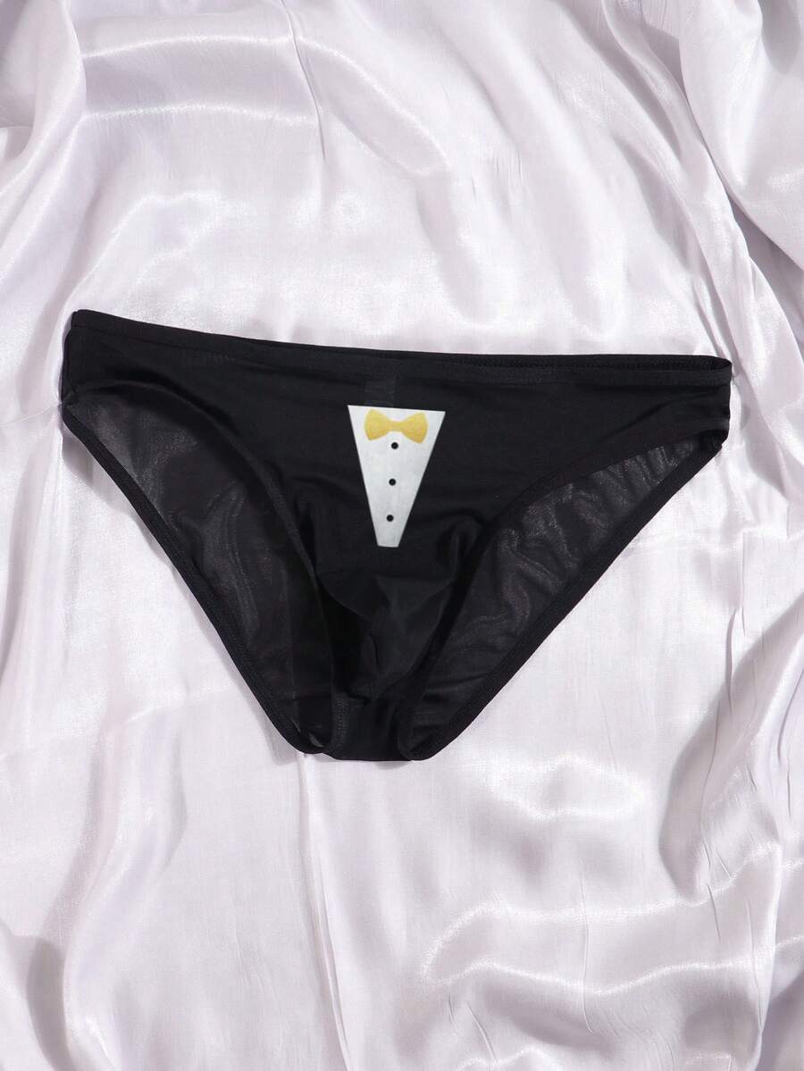 Men's Black Breathable Comfortable Daily Printed Triangular Briefs - Black - View 1