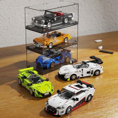 1件装DIY 3D拼图积木超跑玩具套装 - 互锁塑料积木套装，配有坚固的展示盒 | 高度精细逼真的迷你超跑模型，可供创意动手组装 | STEM学习玩具，可提升儿童、青少年和收藏家的精细动作和空间技能 | 完美的圣诞节、万圣节和生日礼物，适合男孩和女孩