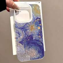 Creative Blue-Purple Starry Sky Pattern Phone Case Compatible With IPhone 11 12 13 14 15 16 17 Pro Max 7 8 Plus X XS Max XR 16e, Golden Star Pattern Shockproof Protective Cover - Multicolor - View 3